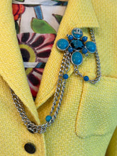 Load image into Gallery viewer, Chanel 07A 2007 Fall Turquoise Multi-Strand Tweed Crystal CC Silver Metal Necklace/Belt/Pin/Brooch