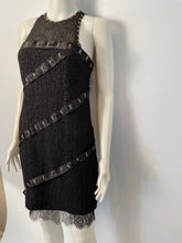 Load image into Gallery viewer, Chanel 2003 Fall 03A Snap Collection Black Tweed Boucle Satin with Camellia lace dress US 4