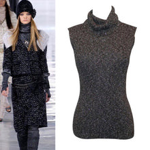 Load image into Gallery viewer, Chanel 05A 2005 Fall Gray Metallic Knit Sleeveless Turtleneck Sweater Top FR 38