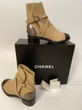 Load image into Gallery viewer, Chanel 2014 Leather Beige Black Logo Short Boots EU 39.5 US 9