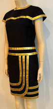 Load image into Gallery viewer, NWT Chanel 19A 2019 Fall Paris Egypt Runway Black Gold Trim Dress FR 34 US 4