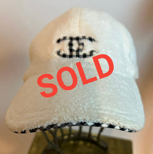 Chanel White CC Terry Cloth Cotton Baseball Cap Hat Size Medium
