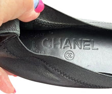 Load image into Gallery viewer, Chanel Black Leather Elastic Cap-Toe CC Scrunch Ballet Ballerina Flats EU 36.5 US 6.5