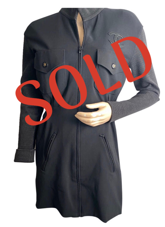 Vintage Chanel Boutique Black CC short mini zip up Dress US 10   HelensChanel