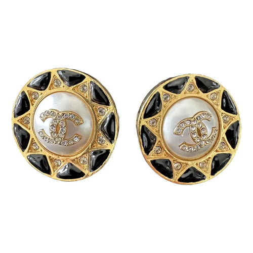Chanel Large 19A Paris-Egypt Collection Pearl Gold Black Earrings