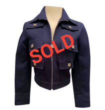 Load image into Gallery viewer, NWT Chanel 05P 2005 Spring short Sporty Navy Blue jacket logo zippers FR 36