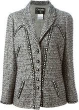 Load image into Gallery viewer, Chanel 06A 2006 Fall Gray Black Sequined Tweed Jacket Blazer FR 44 US 8/10