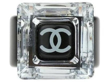 Load image into Gallery viewer, Chanel 08A Square Mirror CC Crystal Resin Black Cocktail Ring Size 6.5