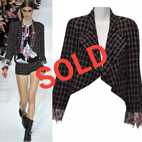 Chanel 11P, 2011 Spring Black Multicolor Tweed Ostrich Feather Trim Blazer Dress Cardigan Jacket FR 38 US 4/6