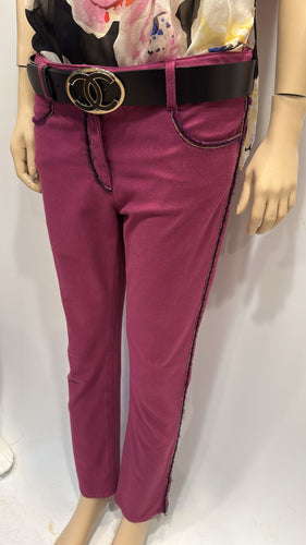 Chanel Soft Raspberry Jeans with Silver Plum Trim FR 40