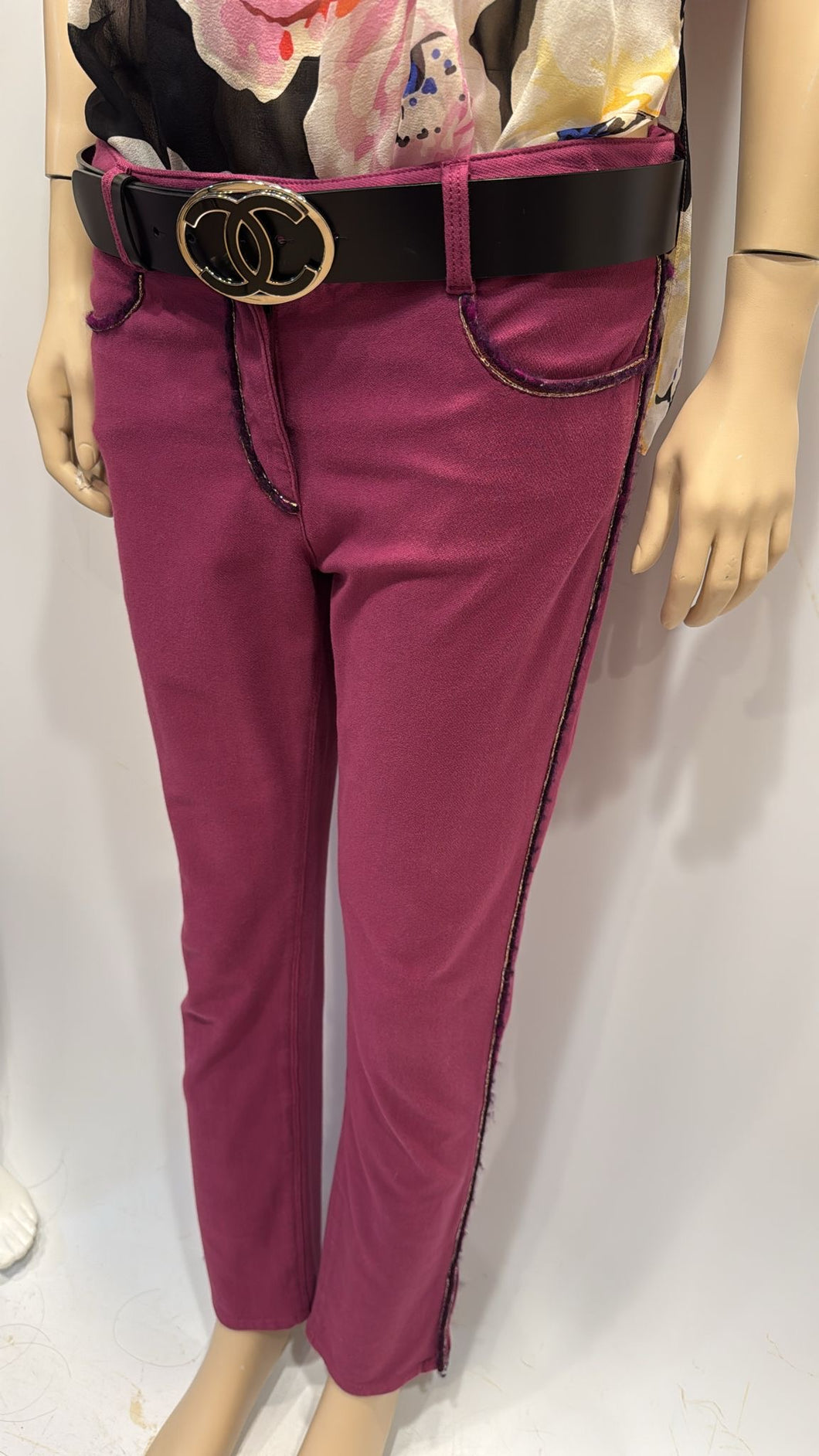 Chanel Soft Raspberry Jeans with Silver Plum Trim FR 40