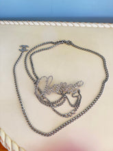 Load image into Gallery viewer, Rare 06C, 2006 Cruise Chanel cursive letters multi strand silver tone belt necklace 38” long