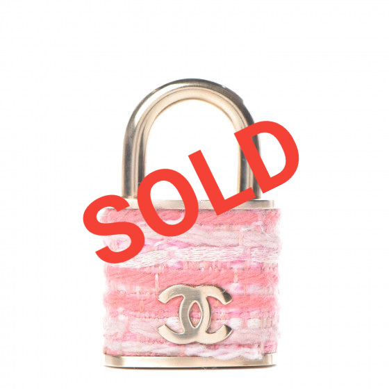 Chanel 2014 Pink Tweed Gold Padlock Brooch Pin
