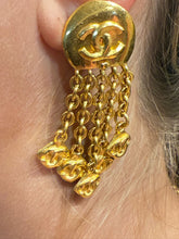 Load image into Gallery viewer, Chanel 96P Vintage dangle fringe gold plated CC clip on earrings