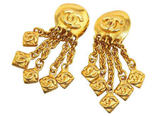 Load image into Gallery viewer, Chanel 96P Vintage dangle fringe gold plated CC clip on earrings