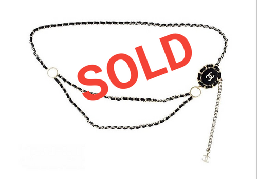 Chanel 2016 Black Chain Leather Medallion Belt Necklace