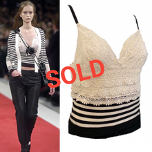 Load image into Gallery viewer, Chanel 05P, 2005 Spring Spaghetti Strap Camisole Lace Crochet Striped Top Blouse FR 38