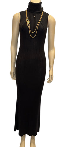 NWT 99A 1999 Fall Vintage Chanel black maxi turtleneck sweater dress FR 40 US 4/6