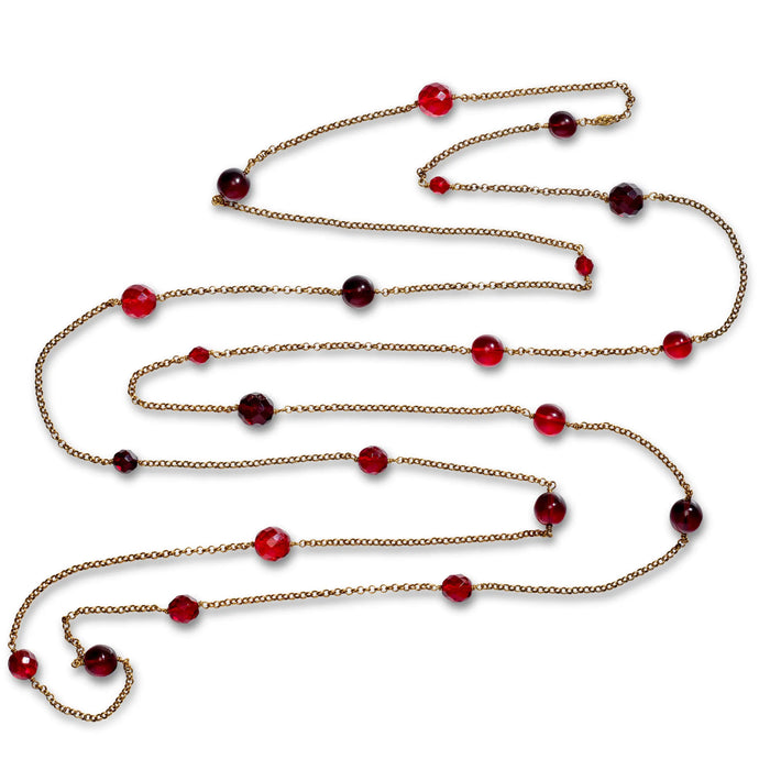 CHANEL 1990s RED GRIPOIX SAUTOIR STRAND NECKLACE EXTRA LONG