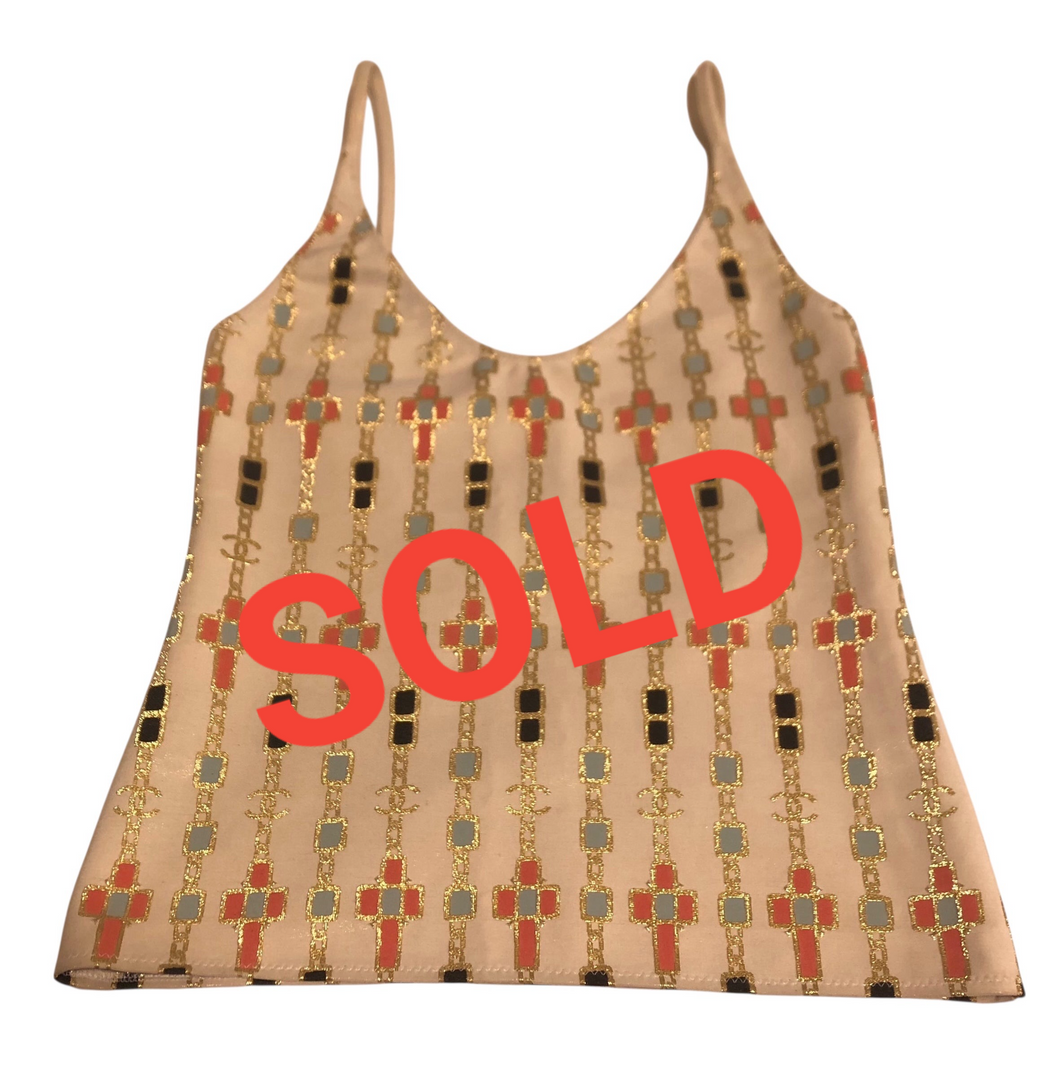 Chanel 07C Neoprene CC Logo Camisole Blouse FR 34