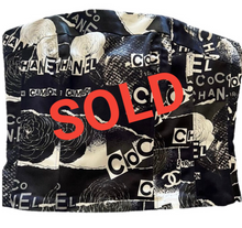 Load image into Gallery viewer, RARE Chanel Coco, 1 Rue Cambon 2020 Fall 20A Iconic Logos Graffiti Black/Blue/White Satin Corset Bustier Camisole FR 40 US 4/6