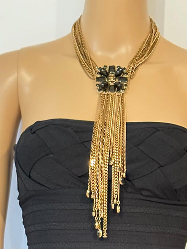 Rare Chanel 11P Runway CC Gripoix Gold Metal Extra Long Chains Necklace