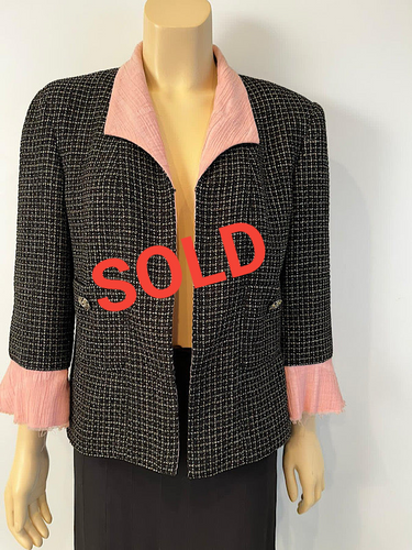Chanel 12S 2012 Summer Black Metallic Tweed Pink Jacket FR 44 US 8/10
