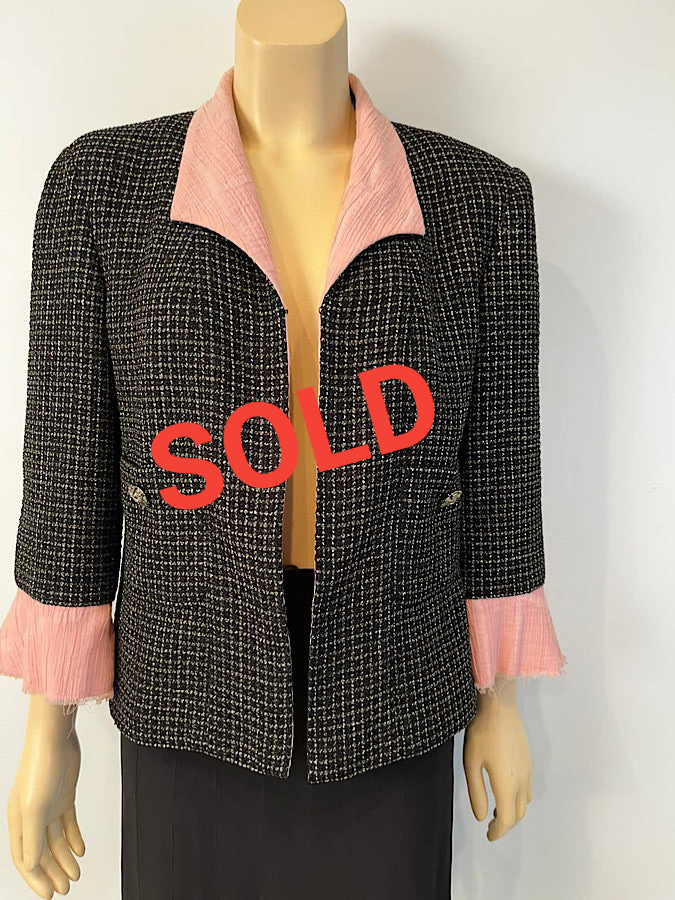 Chanel 12S 2012 Summer Black Metallic Tweed Pink Jacket FR 44 US 8/10