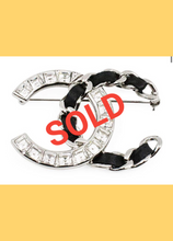 Load image into Gallery viewer, Chanel 2018 Black Woven Lambskin CC Crystal Baguette Pin Brooch