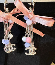 Load image into Gallery viewer, Chanel extra long pink 07C Ribbon bead &amp; Crystal logo earrings