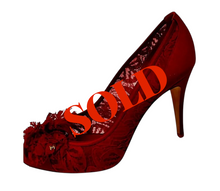 Load image into Gallery viewer, Chanel Light Red Lace Satin Heels EU 39C US 8.5/9