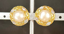 Load image into Gallery viewer, Vintage Chanel Clip on Gold Pearl Crystal Round Earrings