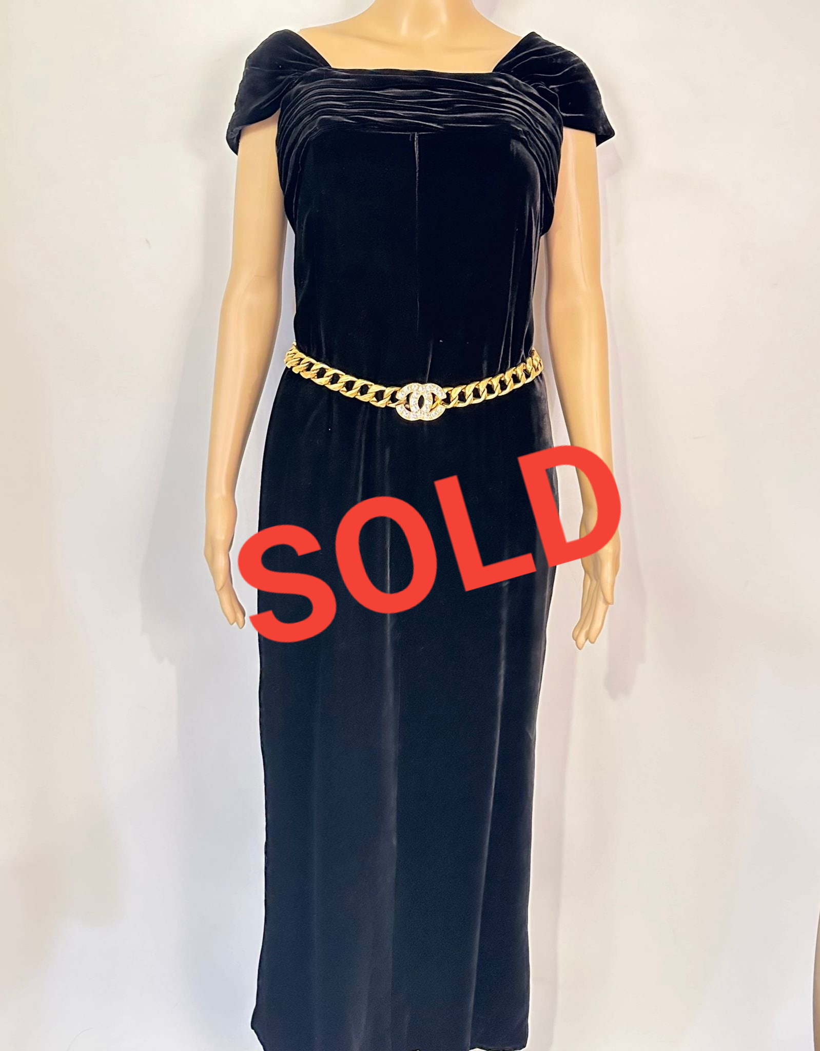 Vintage Chanel Early 1980s Long Velvet Black Evening Gown Size 4   HelensChanel