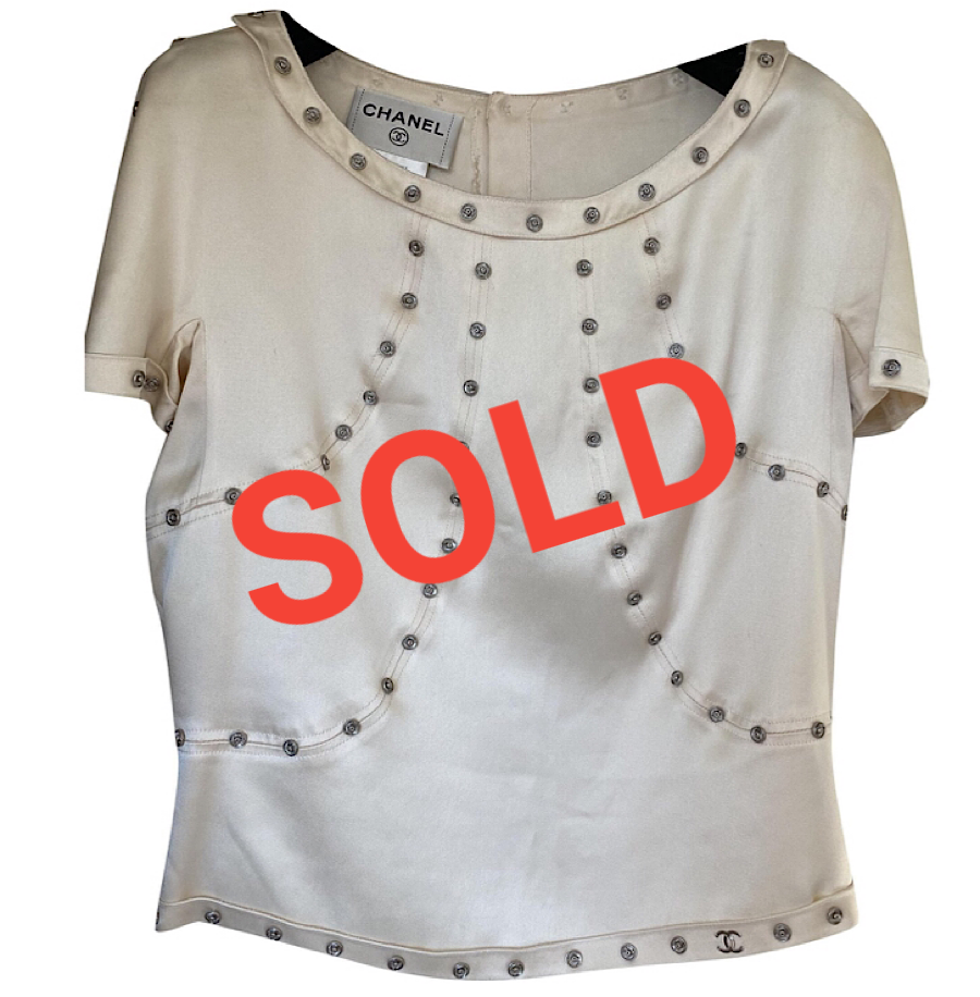 New with Tags Chanel 03A Snap Collection 2003 Fall Off White Ivory Blouse Top FR 38 US 4