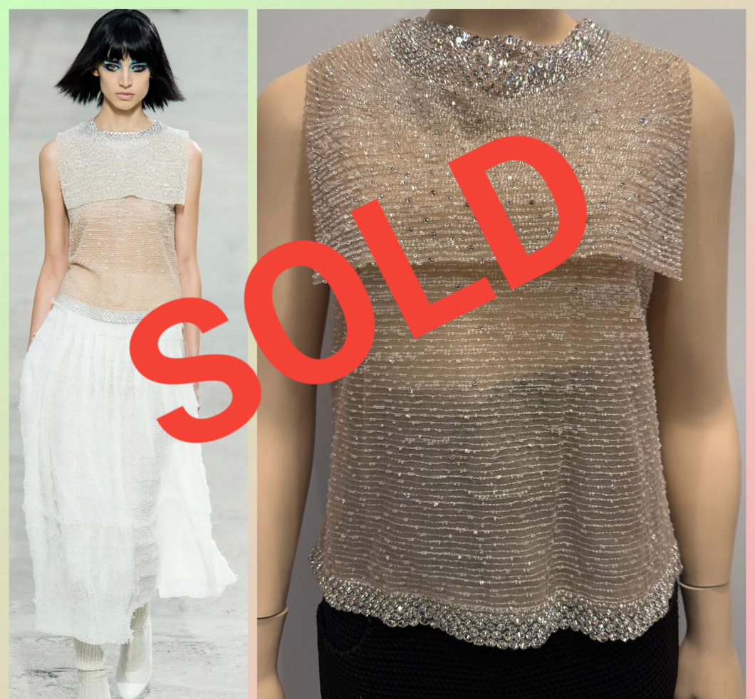 Rare Chanel 14P Runway 2 Piece Swarovski Crystal Blouse FR 36
