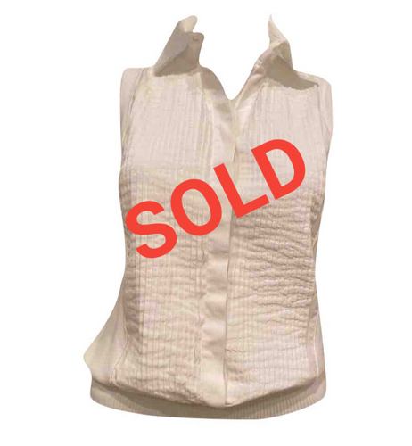Chanel 05P, 2005 Spring White Cotton Top Blouse Pleated Front FR 42