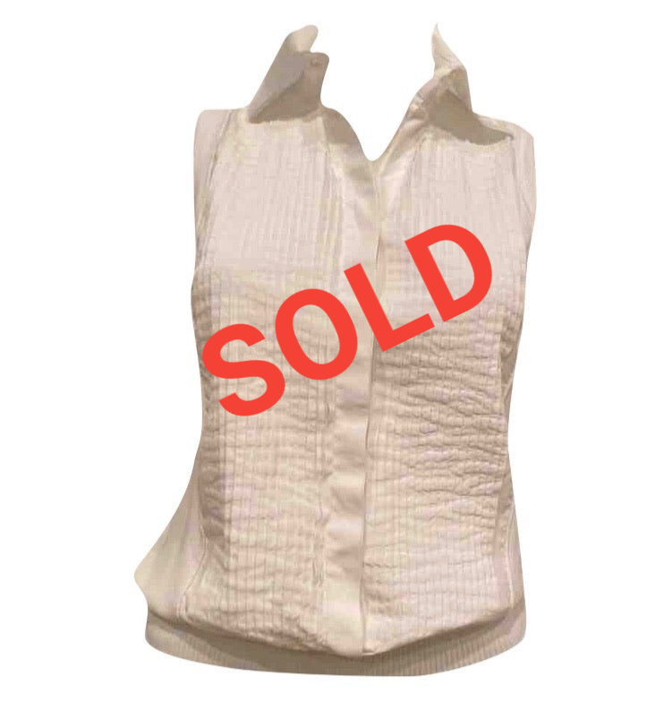 Chanel 05P, 2005 Spring White Cotton Top Blouse Pleated Front FR 42