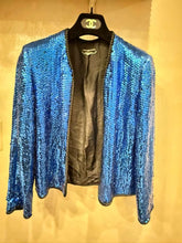 Load image into Gallery viewer, Vintage Chanel Creations 80’s Sequin Blue Metallic Jacket Size 6