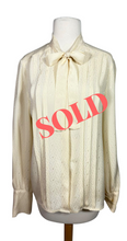 Load image into Gallery viewer, Chanel 1980’s Vintage Ecru CC Silk Logo Long Sleeve Blouse FR 42 US 6/8