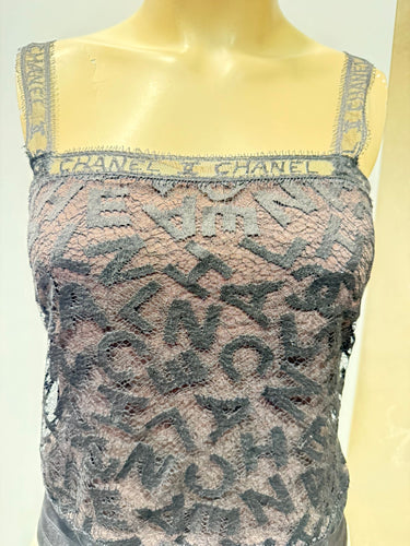 Rare 98A Chanel Runway Vintage black CC Logo lace cami blouse FR 38 US 4