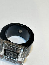 Load image into Gallery viewer, Chanel 08A Square Mirror CC Crystal Resin Black Cocktail Ring Size 6.5
