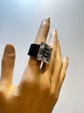 Load image into Gallery viewer, Chanel 08A Square Mirror CC Crystal Resin Black Cocktail Ring Size 6.5