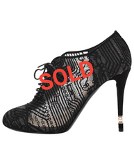 Load image into Gallery viewer, Chanel short boot bootie black lace mesh pearl high heels EU 41 US 10