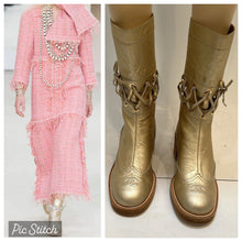 Load image into Gallery viewer, Chanel 16A Runway Gold Metallic Biker Boots EU 39.5 US 9/9.5