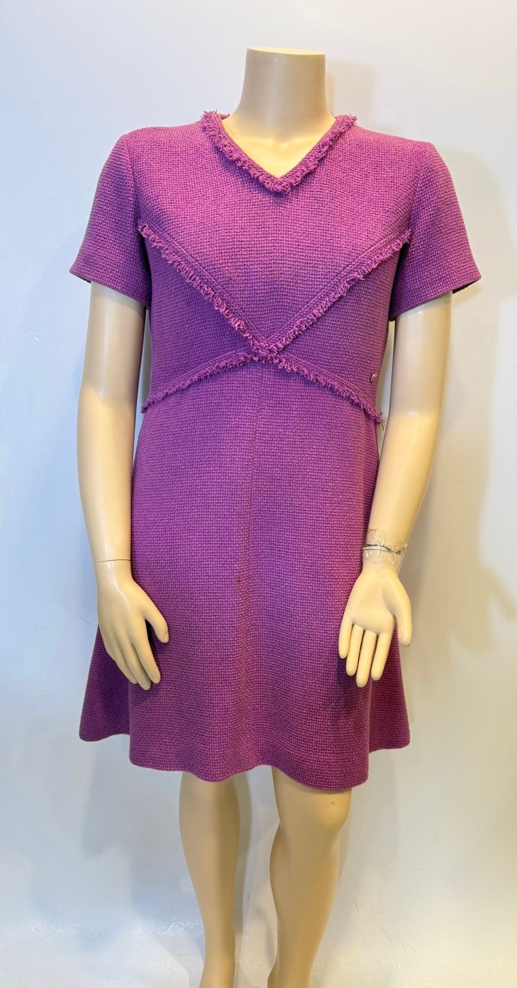 Chanel Pink Tweed Fringe Dress FR 44 US 10/12