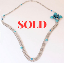 Load image into Gallery viewer, Chanel 07A 2007 Fall Turquoise Multi-Strand Tweed Crystal CC Silver Metal Necklace/Belt/Pin/Brooch