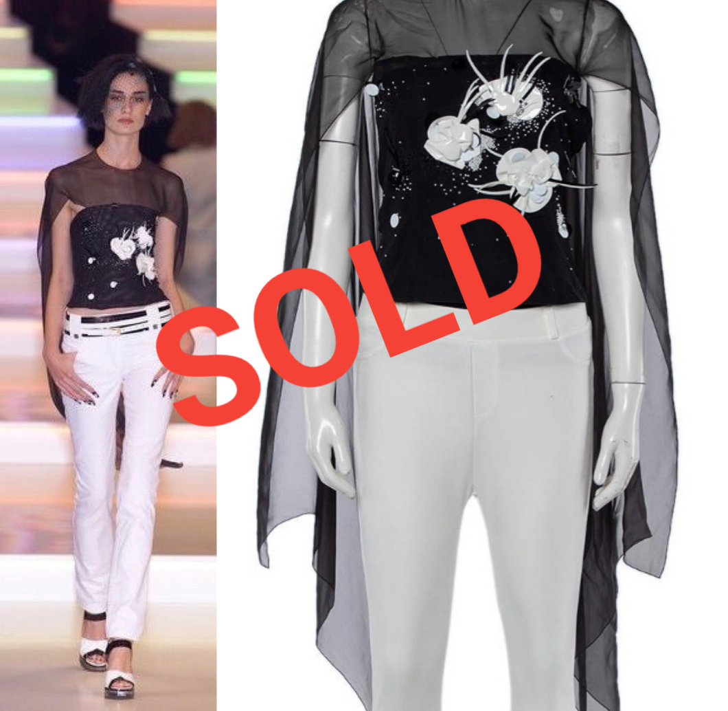 Rare Chanel 01P 2001 Spring Runway Flower Cape Blouse Top FR 38 US 4