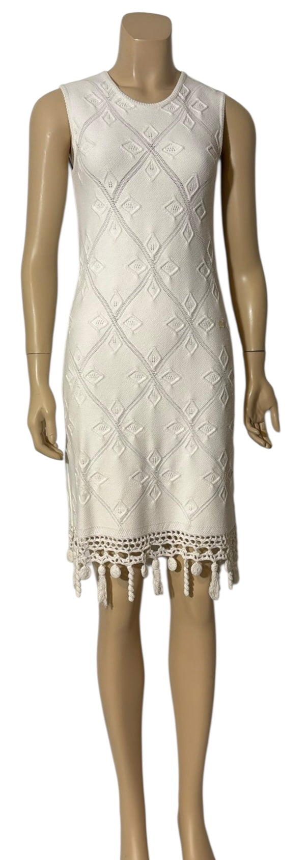 Chanel White 05P 2005 Spring Summer Woven Crochet Dress US 2/4