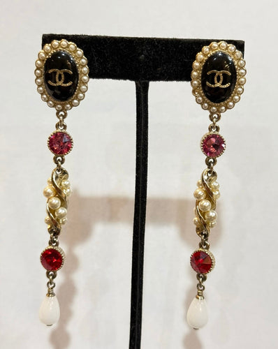 Chanel 17C Multicolor Pearl Drop Dangle CC Earrings