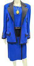 Load image into Gallery viewer, Chanel Vintage 1984 Fall Blue 3 Piece Set Skirt Suit Jacket Blouse FR 42